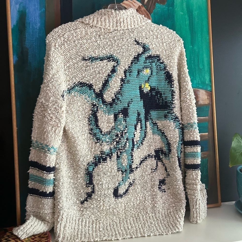 Anthropologie Pilcro Octopus Cardigan XS Jennifer Symons Knit Sweater Cream
